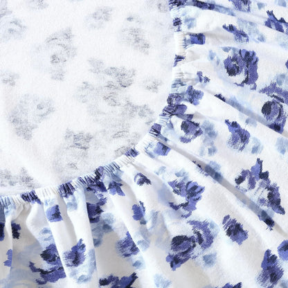 Laura Ashley - Juego de sábanas Queen, Ropa de Cama de Franela de algodón, Cepillado para Mayor suavidad y Comodidad (Azul Emelisa, Queen)