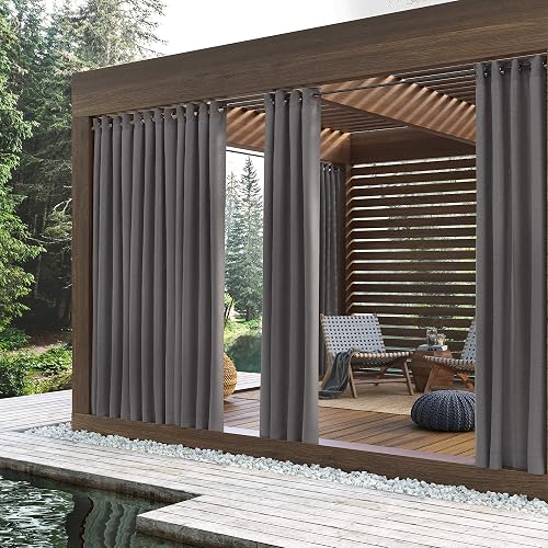 Sun Zero Beacon Woven Indoor/Outdoor UV Protectant Grommet Curtain Panel, 52" x 108", Gray
