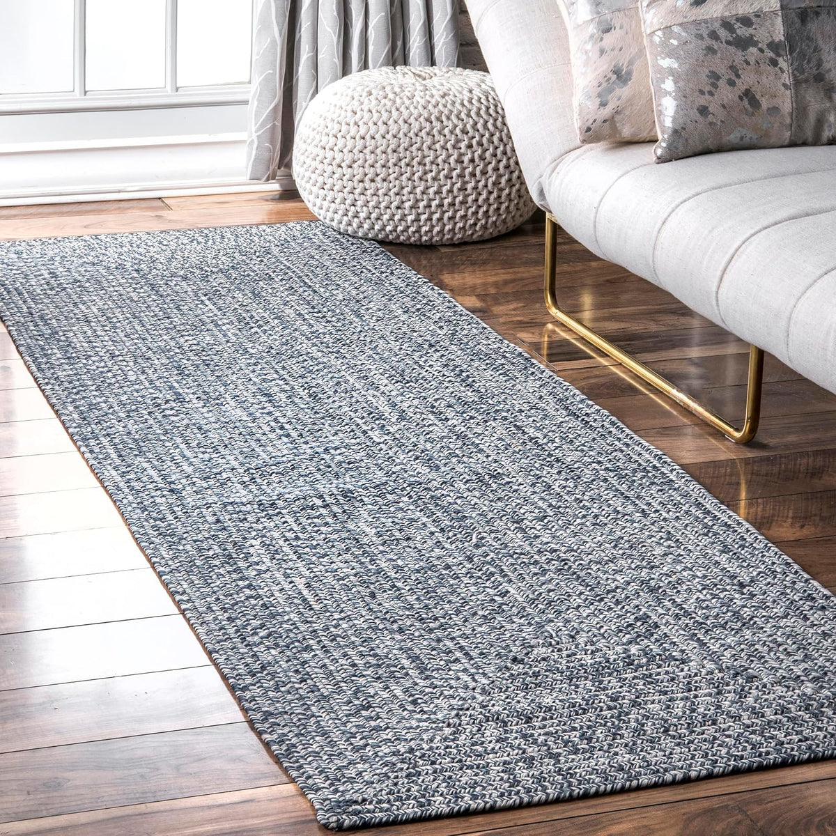 nuLOOM Alfombra Trenzada para Interior y Exterior - 8' x 2'6" (Rectangular) - Gris Claro