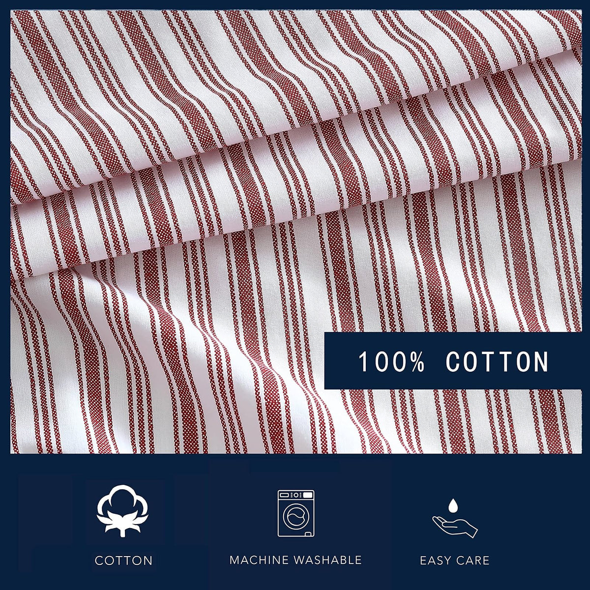 Nautica - Juego de Funda de Almohada estándar, 2 Piezas, Ropa de Cama de percal de algodón, decoración Casual para el hogar (Rayas Rojas, 20 x 30 Pulgadas)
