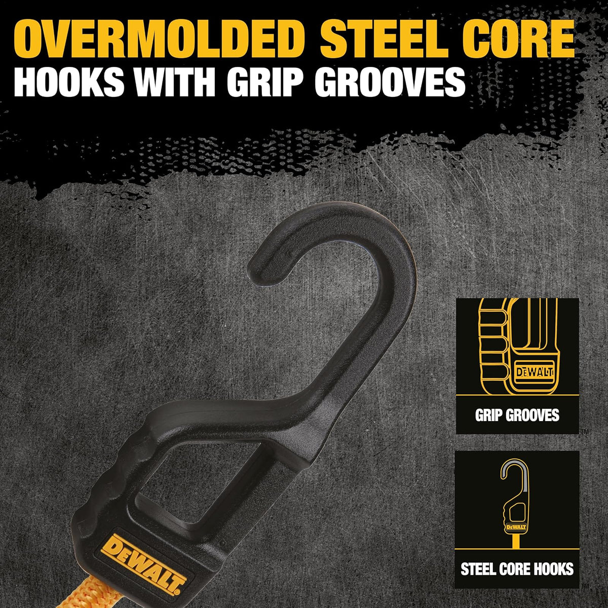 DEWALT DXBC300244 - Cordones elásticos Resistentes de Alta Calidad, Color Negro y Amarillo, Paquete de 4