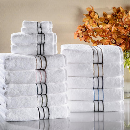 Superior, Hotel Collection 900 gram, Superior, 100% Premium Long-Staple Combed Cotton, 6 Piece Towel Set, White with Black Border