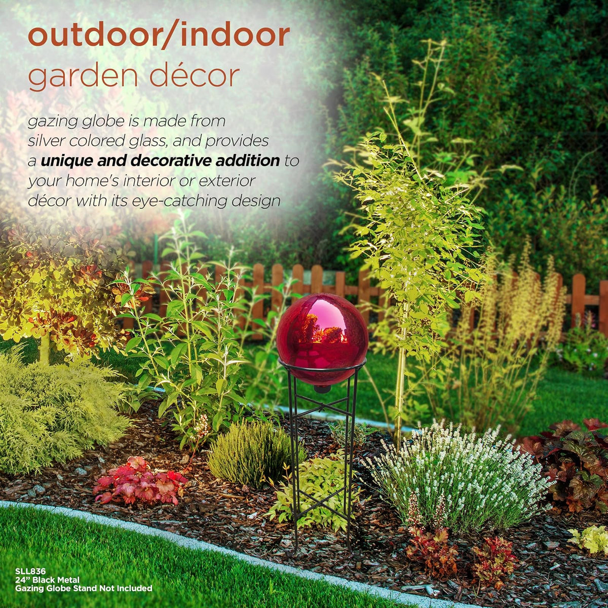 Alpine Corporation Globo de Vidrio para Interior/Exterior de 10" de Diámetro, Decoración de Jardín, Color Rojo