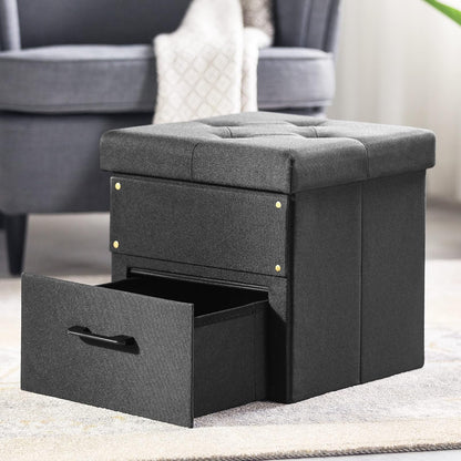 Otto & Ben Stockbox otomano con cajón de Almacenamiento, Taburete Plegable de 15 Pulgadas, Color Negro