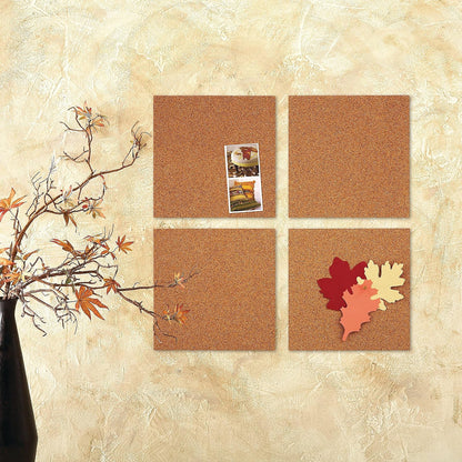 Quartet Azulejos de corcho, tablero de corcho, 12 x 12 pulgadas, tablero de corcho, tableros de anuncios de pared, natural, 4 unidades (paquete de 1)