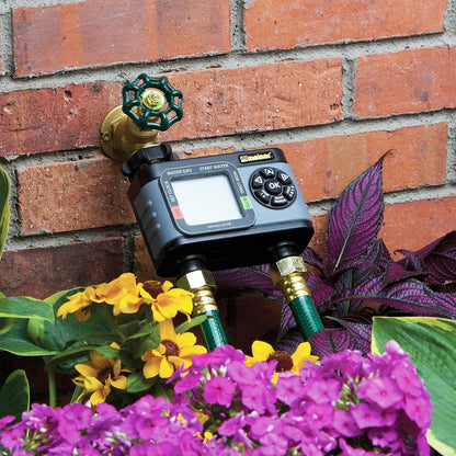 Melnor 65166AMZ HydroLogic - Temporizador Digital de Manguera con Temporizador programable de 2 Zonas, Paquete de conexión rápida, Negro, Gris