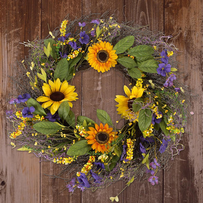 DII CAMZ37427 Corona Decorativa de Temporada Primavera/Verano, Puerta Delantera o decoración de Pared Interior, 55,8 cm de diámetro, Girasol