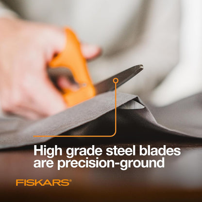 Fiskars 8 Inch The Original Orange-Handled Scissors | Para manualidades, oficina y costura, mango ergonómico doblado que mantiene los materiales planos, cuchillas de acero de