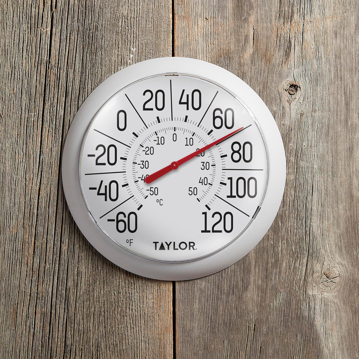 Taylor Big & Bold Termómetro con esfera para interiores y exteriores, decoración para patio, piscina o garaje, 8,5 pulgadas, bisel blanco
