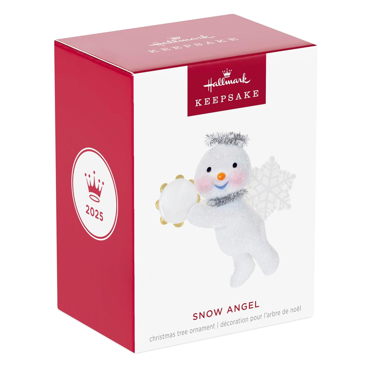 Hallmark - Adorno navideño de Recuerdo 2025, ángel de Nieve con pandereta, Regalos para coleccionistas de ángeles