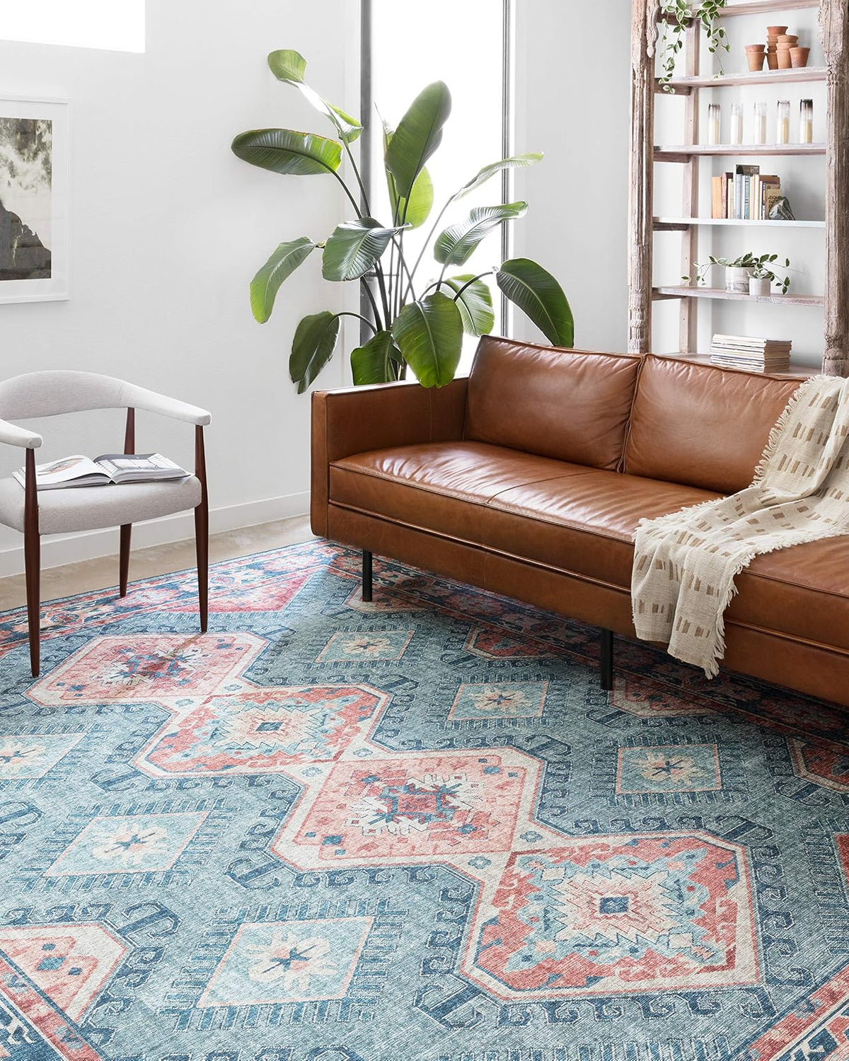 Loloi Rugs Skye - Alfombra Decorativa Estilo Vintage - Turquoise - Terracotta - 7'6" x 5' (Rectangular)