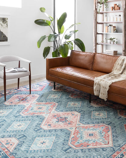Loloi Rugs Skye - Alfombra Decorativa Estilo Vintage - Turquoise - Terracotta - 7'6" x 5' (Rectangular)