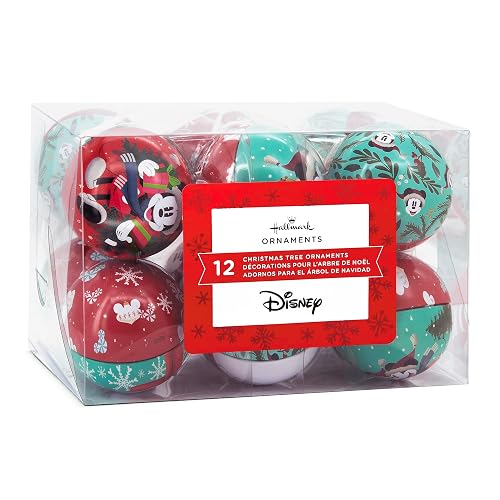 Hallmark Disney Mickey Mouse y Disney Minnie Mouse Adornos de Navidad, Bola de Lata, Juego de 12