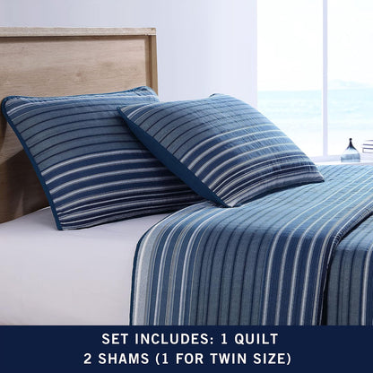 Nautica - Juego de edredón King de algodón Reversible con Fundas a Juego, Juego de Ropa de Cama para Todas Las Estaciones (Azul Coveside, King)