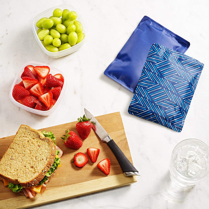 Fit & Fresh Cool Coolers - Paquetes de hielo suaves reutilizables y flexibles, 2 unidades, tela de dibujo azul marino y azul