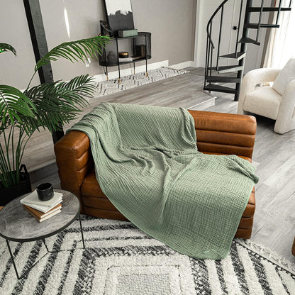 Comfy Cubs Manta Muselina Tamaño Throw 127 x 152 cm – Suave, Ligera y Transpirable – Cobija de Algodón con 6 Capas para Todas Las Estaciones – Lavable a Máquina, Ideal para Sala o Recámara Salvia