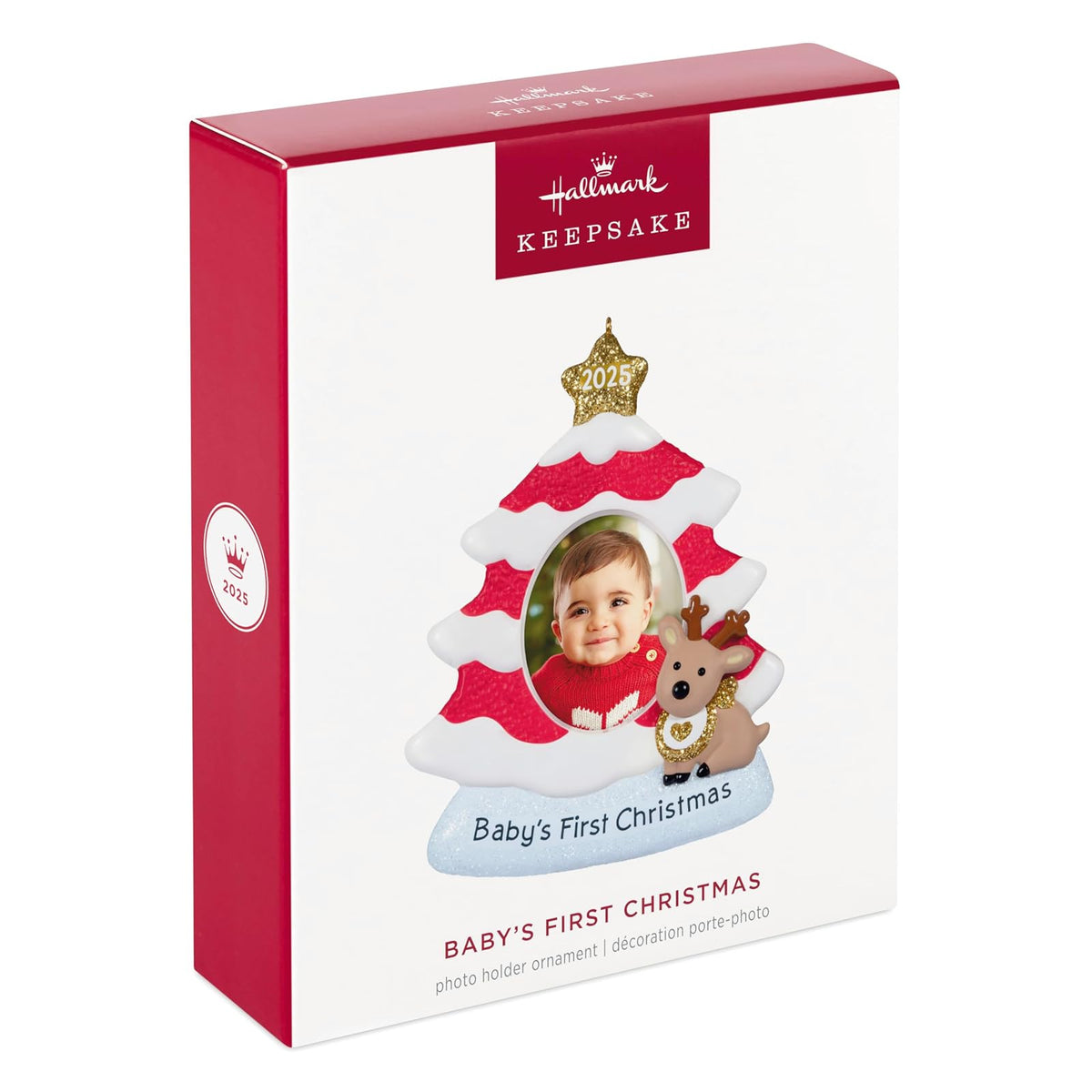 Hallmark - Adorno de Navidad 2025, Marco de Fotos para árbol de Navidad Rojo y Blanco del bebé 2025