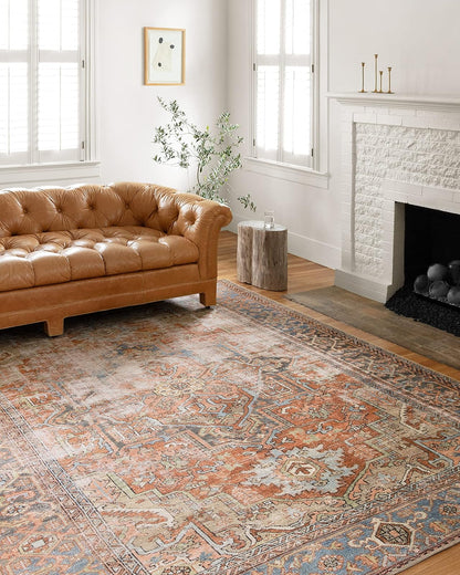 Loloi Tapete Tejido Estilo Vintage, Colección Loren - Terracotta - Sky - 7'6" x 5' (Rectangular)