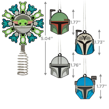 Hallmark Star Wars: The Mandalorian - Decoración para árbol de Navidad en Miniatura de 5 Pulgadas y Mini Adornos de 1.7 Pulgadas, Juego de 5 Adornos inastillables, 4 de Mayo