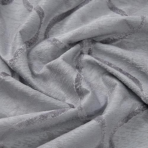 HLC.ME Cortina de aislamiento térmico, enrejado flocado, 100 % de oscurecimiento completo, con ojales, ahorro de energía e insonorización, ideal para sala y recámara, juego de 2, Moderno, Gris claro, 50 W x 96 L, 1