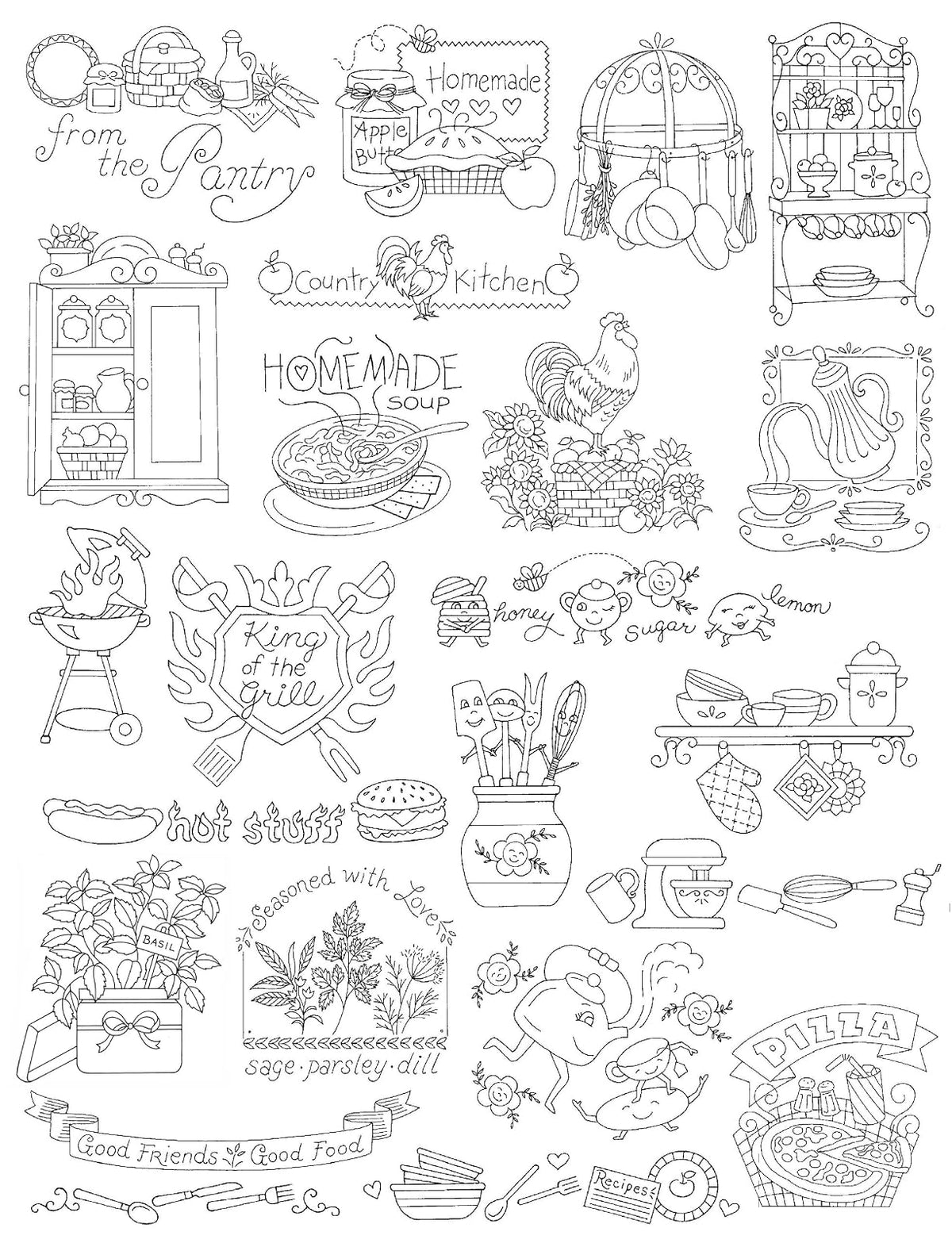 Aunt Martha's Kitchen Designs Embroidery Transfer Pattern Book, Over 25 Iron On Patterns