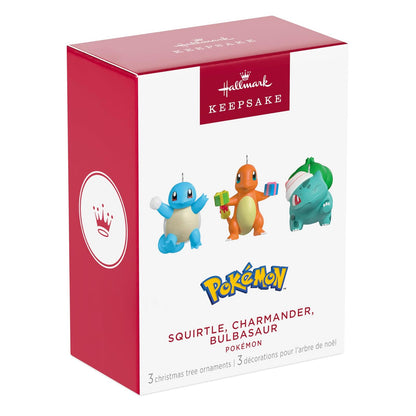 Hallmark Keepsake - Mini Adornos de Navidad 2025, Pokémon Squirtle, Charmander, Bulbasaur, Juego de 3, Regalos para Gamers