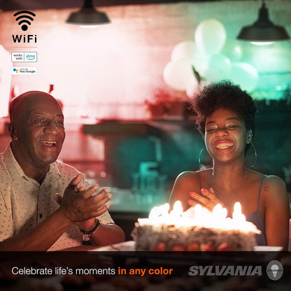 Sylvania Smart+ Wi-Fi Full Color Regulable BR30 Bombilla LED CRI 90+, equivalente a 65 W, funciona con Alexa y Google Assistant, 4 unidades