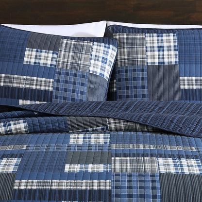 Eddie Bauer Eastmont 3 Piece Cotton Reversible Quilt Set, Twin, Blue