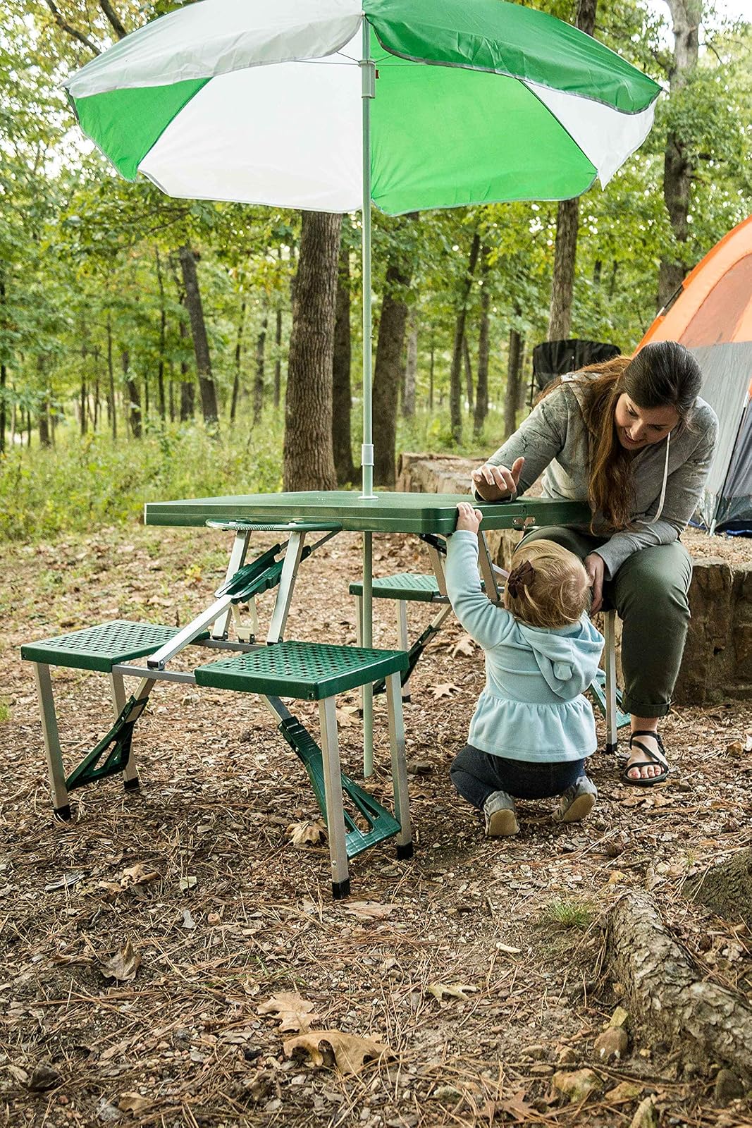 Stansport - Combo de Mesa de Picnic y Paraguas - Verde (G-915)
