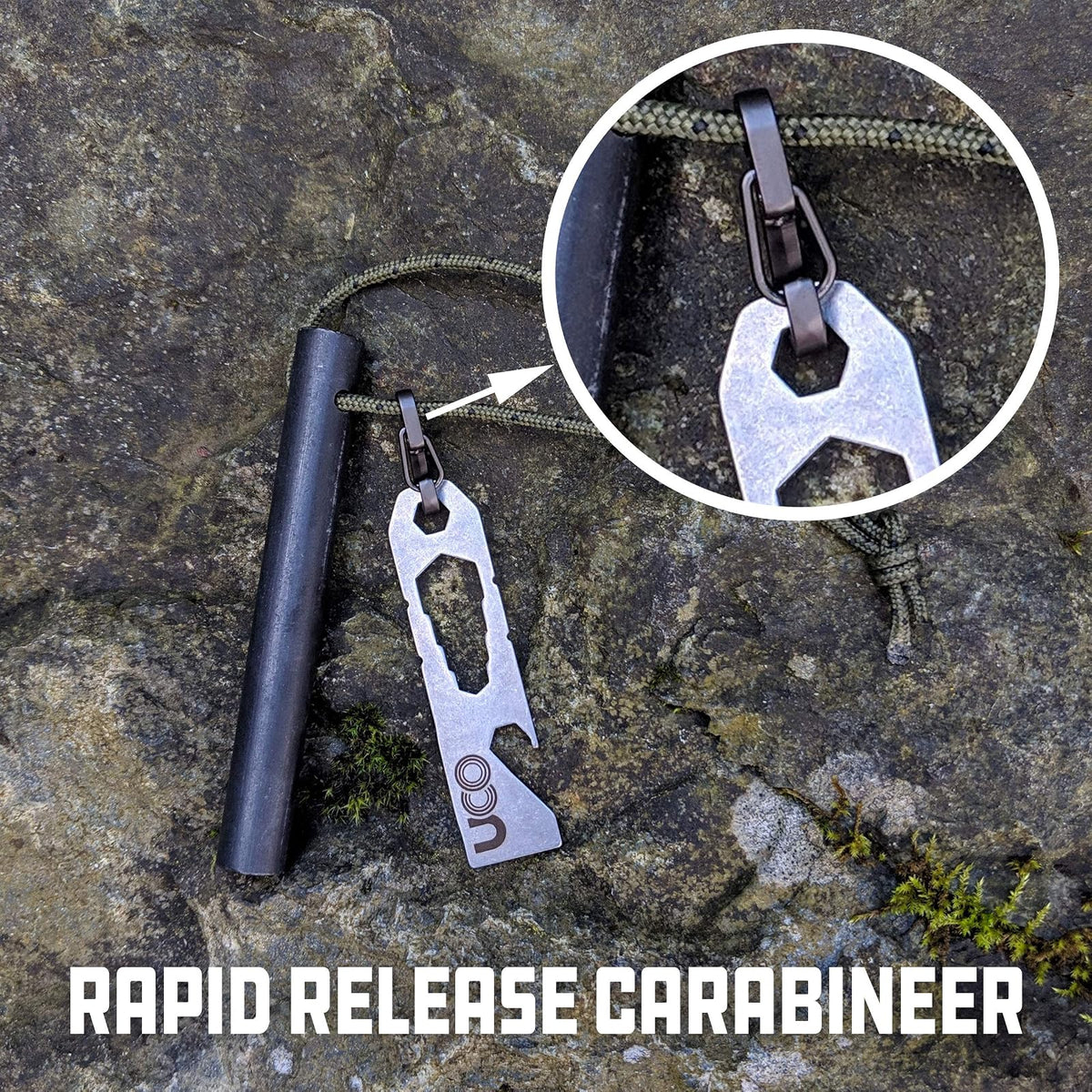 UCO Titan Fire Striker Ferro Rod Herramienta de Supervivencia de Arranque de Fuego con Correa y Multiherramienta, más de 20.000 Golpes