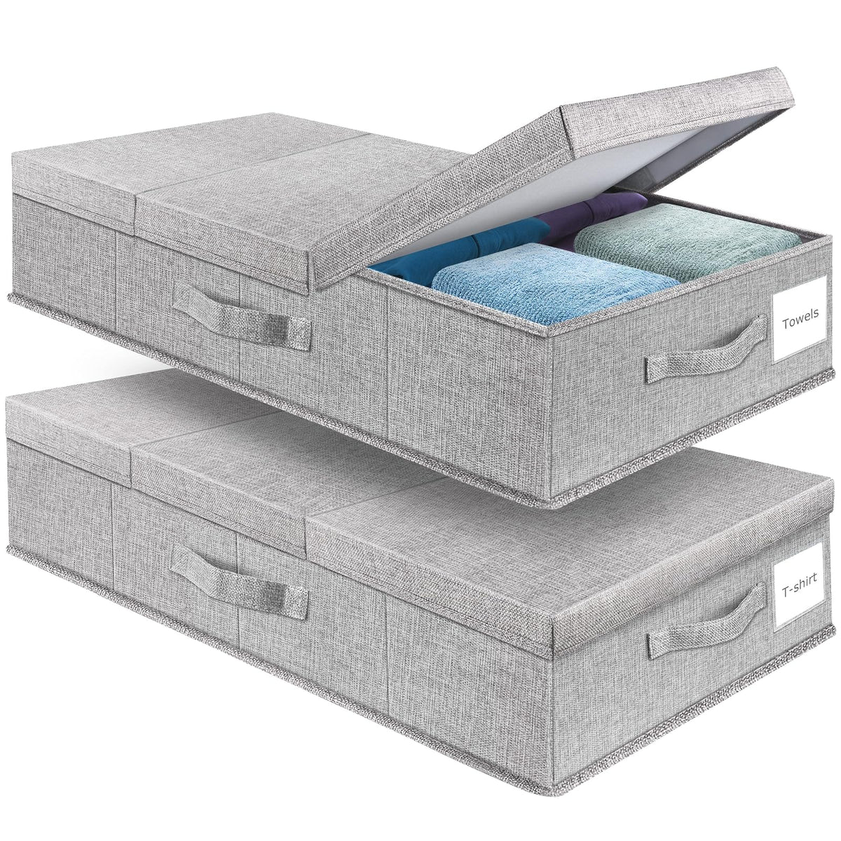 Supowin Contenedores de almacenamiento debajo de la cama con tapas, caja organizadora grande para debajo de la cama con asa, plegable debajo de las bolsas de almacenamiento para organizar ropa