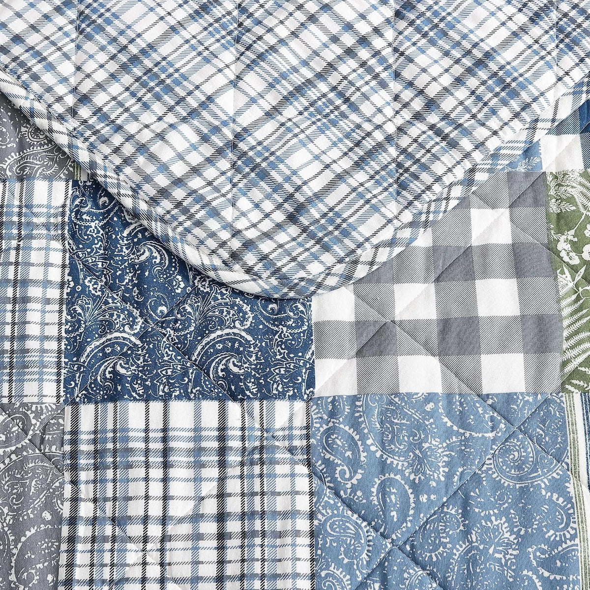 Eddie Bauer - Juego de edredón individual, ropa de cama de algodón reversible con funda a juego, decoración del hogar con reverso a cuadros (acogedor patchwork a cuadros azul/verde, tamaño individual)