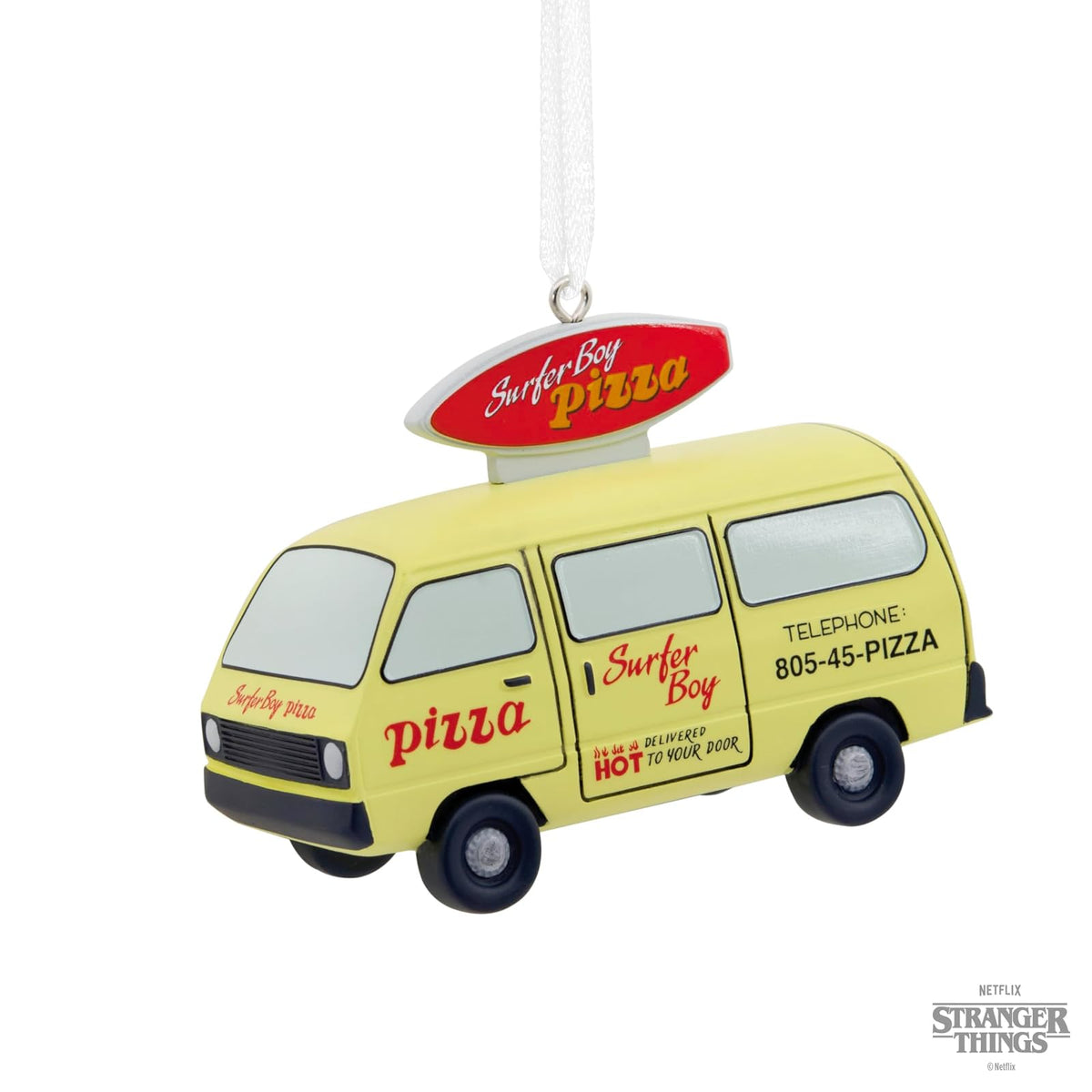 Hallmark Netflix Stranger Things Surfer Boy Pizza Van - Adorno navideño de Resina