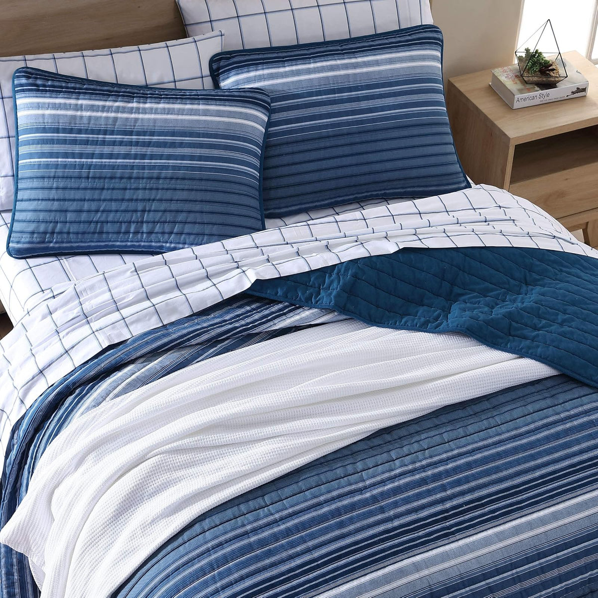 Nautica - Juego de edredón King de algodón Reversible con Fundas a Juego, Juego de Ropa de Cama para Todas Las Estaciones (Azul Coveside, King)