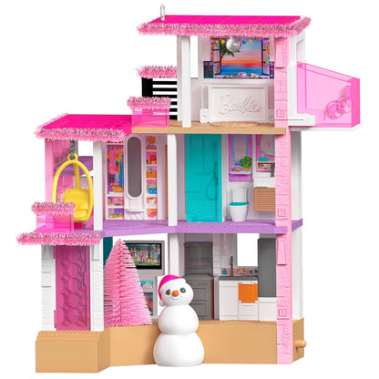 Hallmark - Adorno navideño de Recuerdo 2025, Barbie Merriest Dream House Musical con luz, Regalos para los Fans de Barbie