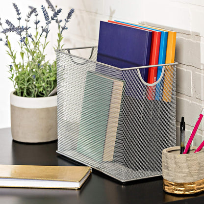 Honey-Can-Do Malla Organizadores de Mesa, Organizador de Carpetas para Colocar en el Escritorio, Parte Superior de Malla, 5.5 x 12.5 x 9.8, Plateado, 1 uds. por Paquete