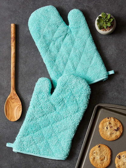 DII 100% Cotton, Machine Washable, Everyday Kitchen Basic Terry Ovenmitt Set of 2, Aqua