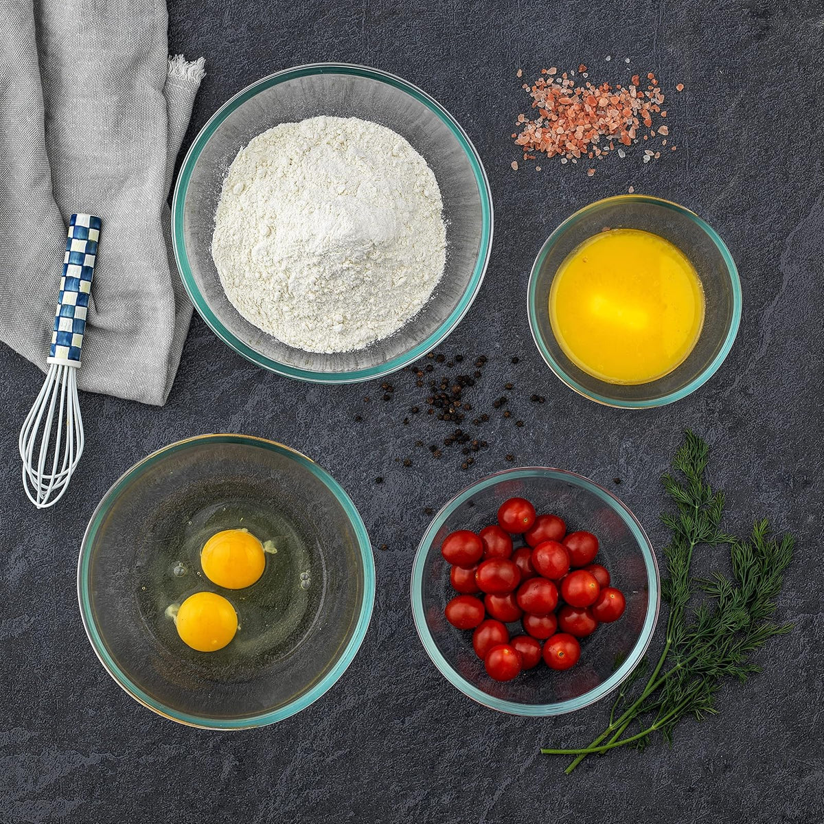 JoyJolt - Cuencos para mezclar de cocina, 8 piezas de vidrio con tapas, juego de 8 piezas de vidrio con tapa – rodar limpio y almacenamiento de cocina grande sin BPA gris