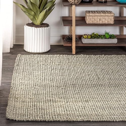 Jonathan Y NRF102C-3 - Alfombra de Yute Gruesa Tejida a Mano para Interiores, Estilo Bohemio, de fácil Limpieza, recámara, Cocina, Sala de Estar, no se desprende, 3 pies x 5 pies, Color Gris