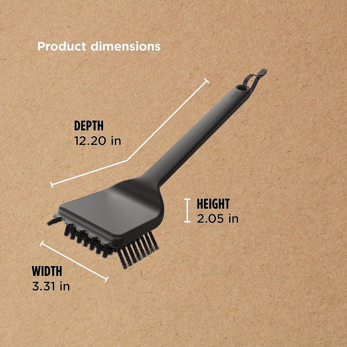 Ninja XSKBRUSHXL Woodfire - cepillo para polvo de limpieza para parrillas para exteriores, compatible con todas las parrillas Ninja Woodfire (serie OG700, OG800 y OG900), no arañazos, resistente al calor, herramienta raspadora, color negro