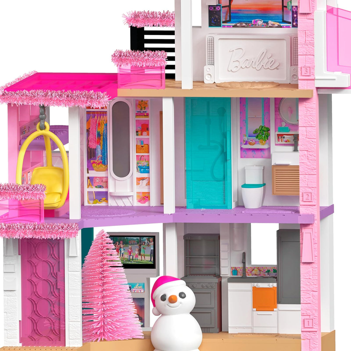 Hallmark - Adorno navideño de Recuerdo 2025, Barbie Merriest Dream House Musical con luz, Regalos para los Fans de Barbie