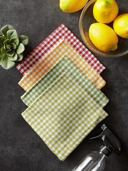 DII Colección de toallas de cocina resistentes de larga duración, juego de paños de cocina de algodón, 13 x 13 pulgadas, parche de guisante a cuadros, 4 piezas