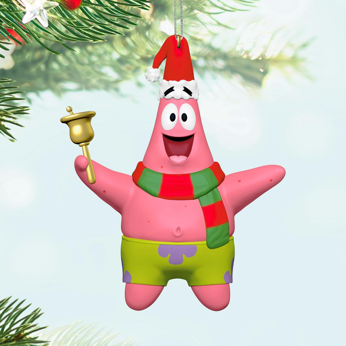 Hallmark - Adorno navideño de Recuerdo 2024, Nickelodeon Bob Esponja Pantalones Cuadrados Anillos de Patrick en la Temporada, Regalos de Dibujos Animados