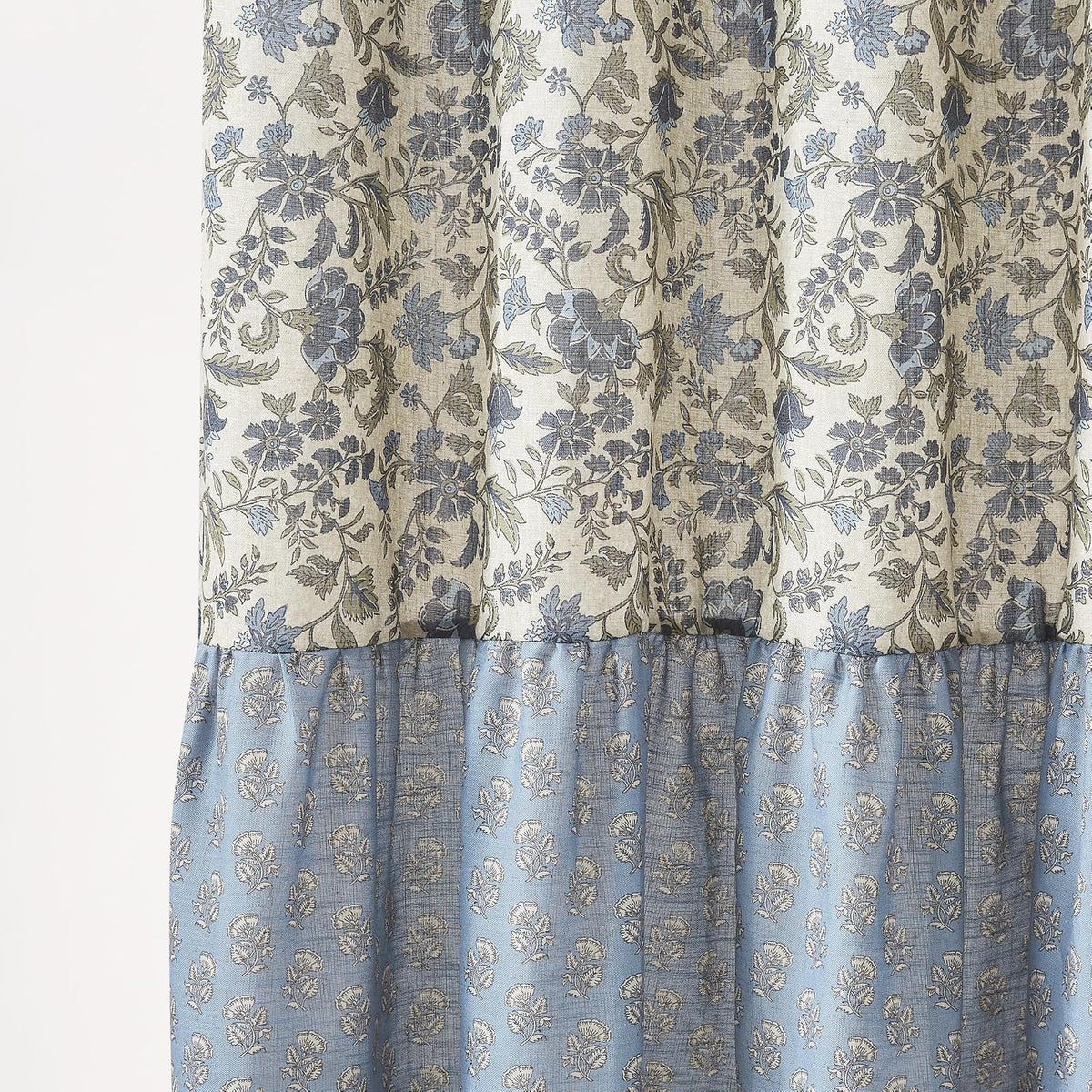 Lush Decor - Cortina de Ducha con Textura de Lino con Estampado de Bloques de Lillian, Individual, 72 Pulgadas de Ancho x 72 Pulgadas de Largo, Color Azul y Salvia, Cortinas de Ducha Florales clásico
