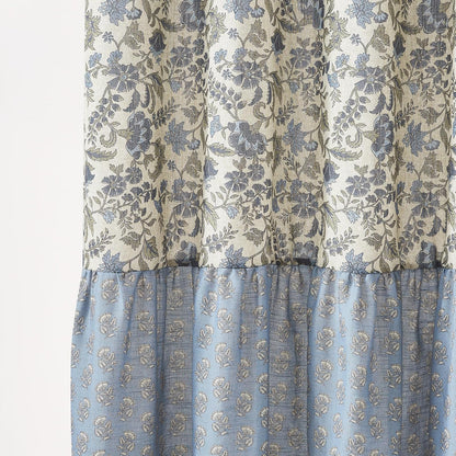 Lush Decor - Cortina de Ducha con Textura de Lino con Estampado de Bloques de Lillian, Individual, 72 Pulgadas de Ancho x 72 Pulgadas de Largo, Color Azul y Salvia, Cortinas de Ducha Florales clásico