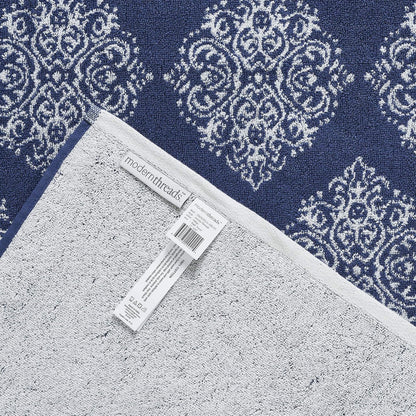 Amrapur Overseas | Artesia Damask 6 Piece Reversible Yarn Dyed Jacquard Towel Set (Indigo)