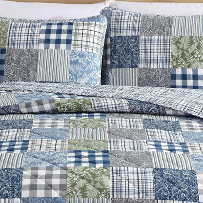 Eddie Bauer - Juego de edredón individual, ropa de cama de algodón reversible con funda a juego, decoración del hogar con reverso a cuadros (acogedor patchwork a cuadros azul/verde, tamaño individual)