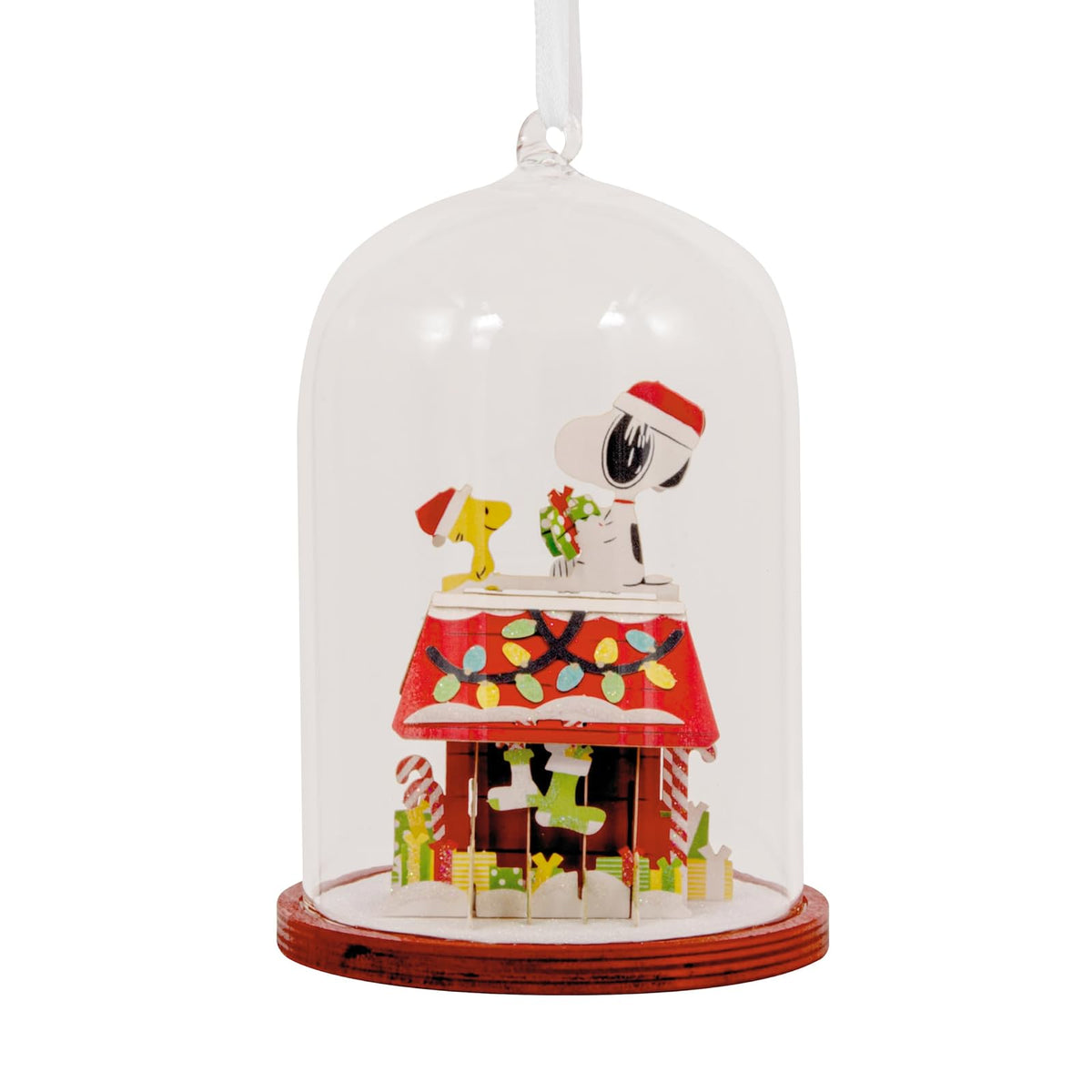 Hallmark Peanuts Snoopy's Doghouse Cloche - Adorno de Navidad, Vidrio y Papel, Regalos para fanáticos de los Cacahuetes