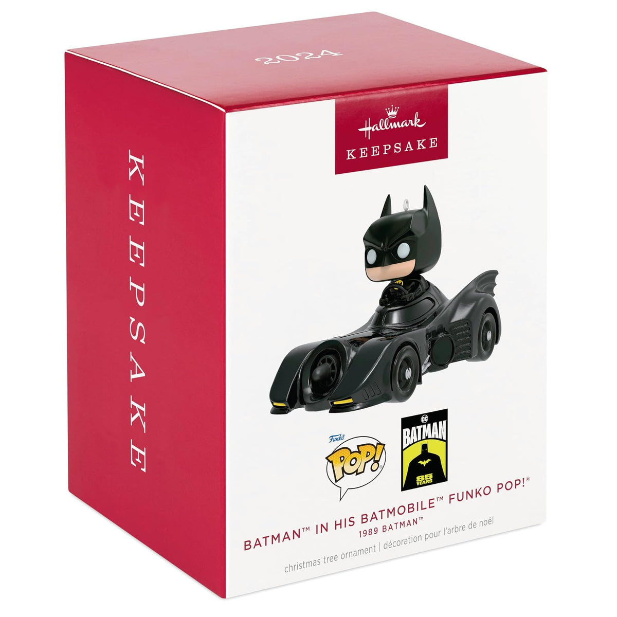 Hallmark - Adorno navideño de Recuerdo 2024, DC 1989 Batman in His Batmobile Funko Pop!, Regalos de superhéroe