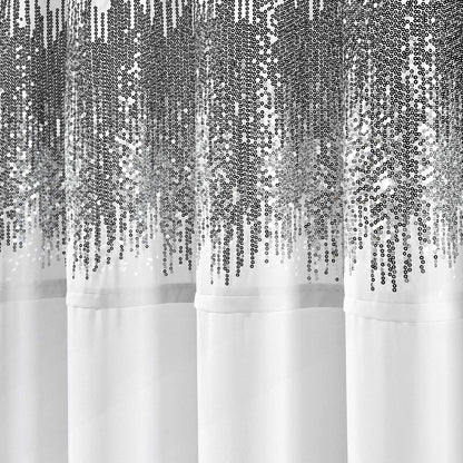 Lush Decor Cortina de Ducha con Lentejuelas , Color Blanco y Negro, 72 x 70 Pulgadas